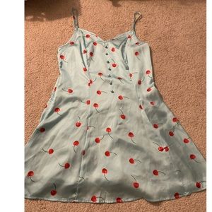 Blue satin cherry dress